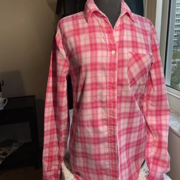 PINK Victoria's Secret Vibrant Pink Plaid Shirt - Picture 10 of 13